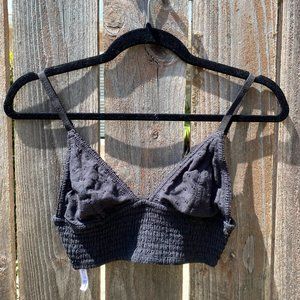 Free People Black Eyelet Smocked Cotton Bralette